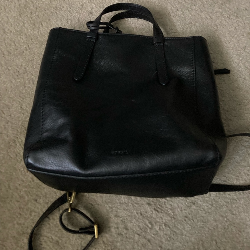 Genuine leather black fossil handbag